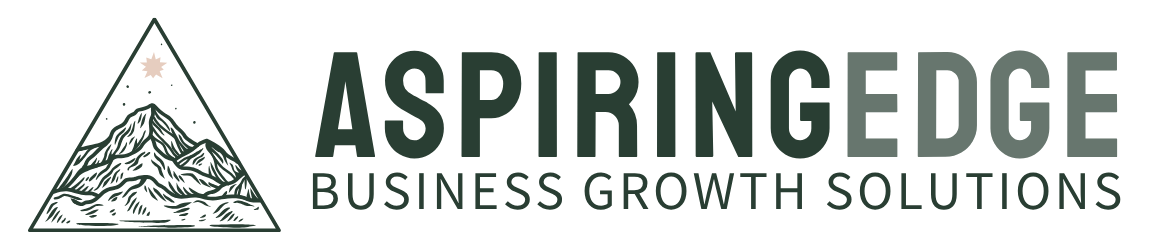 Aspiring Edge logo - MOuntain logo with text saying Aspiring Edge, BUsiness Growth Solutions